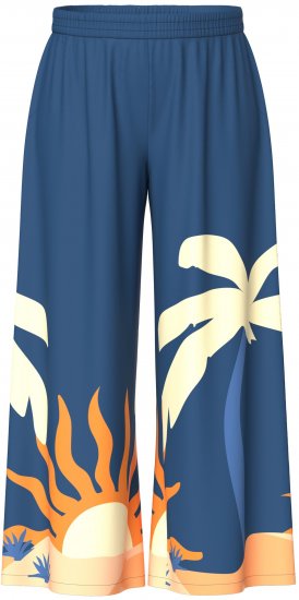 Ulla Popken Abstract Landscape Elastic Waist Palazzo Pants Blue - Τζιν & Παντελόνια για Γυναίκες σε Μεγάλες Μεγέθη – Plus Size - 