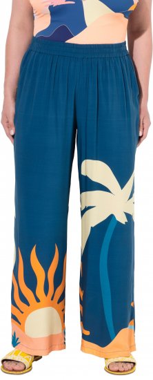 Ulla Popken Abstract Landscape Elastic Waist Palazzo Pants Blue - Τζιν & Παντελόνια για Γυναίκες σε Μεγάλες Μεγέθη – Plus Size - 