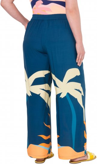 Ulla Popken Abstract Landscape Elastic Waist Palazzo Pants Blue - Τζιν & Παντελόνια για Γυναίκες σε Μεγάλες Μεγέθη – Plus Size - 