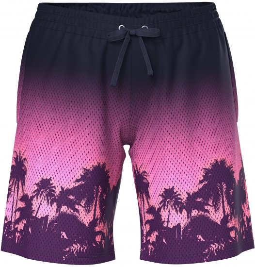 Ulla Popken Active Wide Leg Elastic Waist Palm Tree Pattern Mesh Shorts Black - Τζιν & Παντελόνια για Γυναίκες σε Μεγάλες Μεγέθη – Plus Size - 