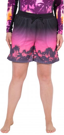 Ulla Popken Active Wide Leg Elastic Waist Palm Tree Pattern Mesh Shorts Black - Τζιν & Παντελόνια για Γυναίκες σε Μεγάλες Μεγέθη – Plus Size - 