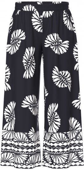 Ulla Popken Fossil Print Elastic Waist Palazzo Pants Black - Τζιν & Παντελόνια για Γυναίκες σε Μεγάλες Μεγέθη – Plus Size - 