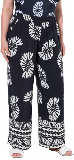 Ulla Popken Fossil Print Elastic Waist Palazzo Pants Black - Τζιν & Παντελόνια για Γυναίκες σε Μεγάλες Μεγέθη – Plus Size - 