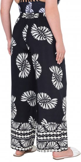 Ulla Popken Fossil Print Elastic Waist Palazzo Pants Black - Τζιν & Παντελόνια για Γυναίκες σε Μεγάλες Μεγέθη – Plus Size - 