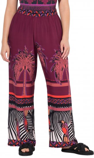 Ulla Popken Mixed Palm Print Elastic Waist Palazzo Pants Red - Τζιν & Παντελόνια για Γυναίκες σε Μεγάλες Μεγέθη – Plus Size - 