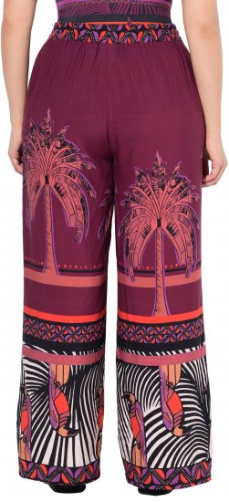 Ulla Popken Mixed Palm Print Elastic Waist Palazzo Pants Red - Τζιν & Παντελόνια για Γυναίκες σε Μεγάλες Μεγέθη – Plus Size - 