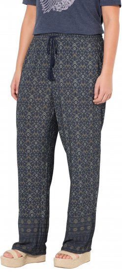 Ulla Popken Geometric Print Elastic Waist Pants Navy - Τζιν & Παντελόνια για Γυναίκες σε Μεγάλες Μεγέθη – Plus Size - 