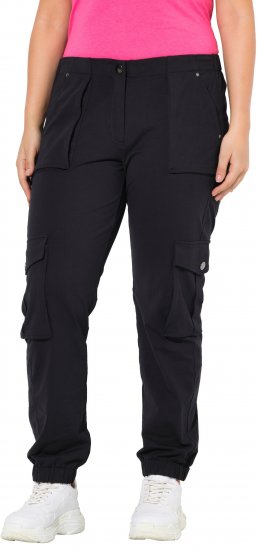 Ulla Popken Elastic Hem Stretch Fit Cargo Pants Black - Τζιν & Παντελόνια για Γυναίκες σε Μεγάλες Μεγέθη – Plus Size - 