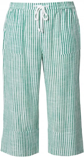 Ulla Popken Coastal Stripe Linen Blend Elastic Waist Culottes Green - Τζιν & Παντελόνια για Γυναίκες σε Μεγάλες Μεγέθη – Plus Size - 