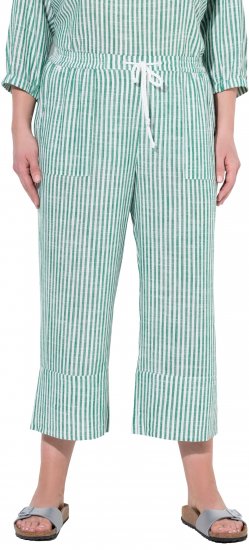Ulla Popken Coastal Stripe Linen Blend Elastic Waist Culottes Green - Τζιν & Παντελόνια για Γυναίκες σε Μεγάλες Μεγέθη – Plus Size - 
