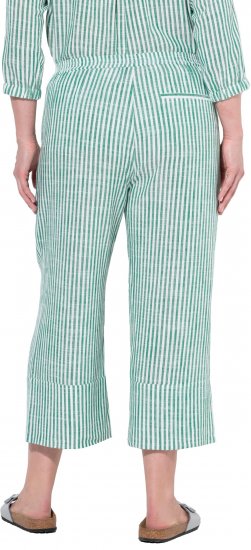 Ulla Popken Coastal Stripe Linen Blend Elastic Waist Culottes Green - Τζιν & Παντελόνια για Γυναίκες σε Μεγάλες Μεγέθη – Plus Size - 