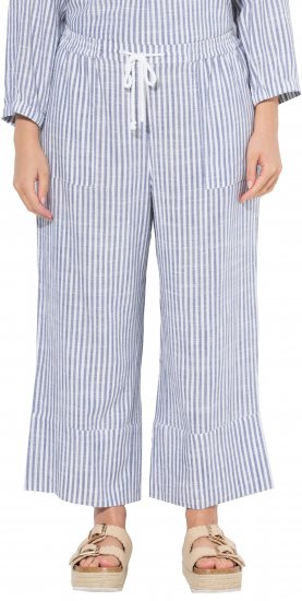 Ulla Popken Coastal Stripe Linen Blend Elastic Waist Culottes Blue - Τζιν & Παντελόνια για Γυναίκες σε Μεγάλες Μεγέθη – Plus Size - 