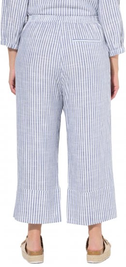 Ulla Popken Coastal Stripe Linen Blend Elastic Waist Culottes Blue - Τζιν & Παντελόνια για Γυναίκες σε Μεγάλες Μεγέθη – Plus Size - 