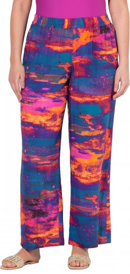 Ulla Popken Abstract Sunset Elastic Waist Palazzo Pants Orange - Τζιν & Παντελόνια για Γυναίκες σε Μεγάλες Μεγέθη – Plus Size - 