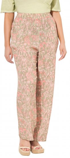 Ulla Popken Safari Print Elastic Waist Pants Green - Τζιν & Παντελόνια για Γυναίκες σε Μεγάλες Μεγέθη – Plus Size - 