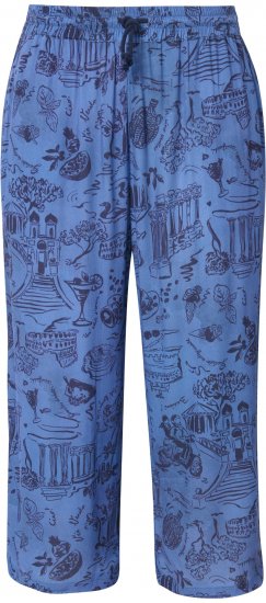 Ulla Popken Italy Print Elastic Waist Culottes Blue - Τζιν & Παντελόνια για Γυναίκες σε Μεγάλες Μεγέθη – Plus Size - 