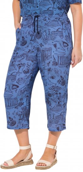 Ulla Popken Italy Print Elastic Waist Culottes Blue - Τζιν & Παντελόνια για Γυναίκες σε Μεγάλες Μεγέθη – Plus Size - 