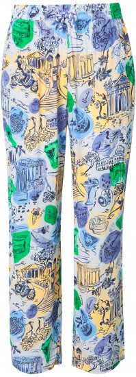 Ulla Popken Italy Print Elastic Waist Pants White - Τζιν & Παντελόνια για Γυναίκες σε Μεγάλες Μεγέθη – Plus Size - 