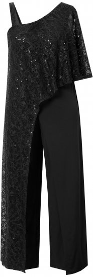 Ulla Popken Asymmetric Lace Panel Jumpsuit Black - Τζιν & Παντελόνια για Γυναίκες σε Μεγάλες Μεγέθη – Plus Size - 