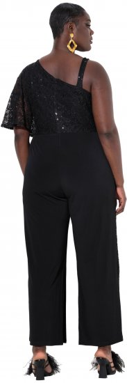 Ulla Popken Asymmetric Lace Panel Jumpsuit Black - Τζιν & Παντελόνια για Γυναίκες σε Μεγάλες Μεγέθη – Plus Size - 