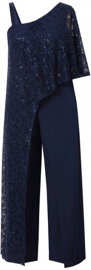 Ulla Popken Asymmetric Lace Panel Jumpsuit Navy - Τζιν & Παντελόνια για Γυναίκες σε Μεγάλες Μεγέθη – Plus Size - 