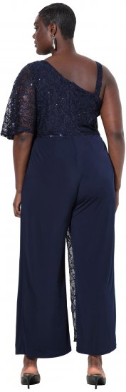 Ulla Popken Asymmetric Lace Panel Jumpsuit Navy - Τζιν & Παντελόνια για Γυναίκες σε Μεγάλες Μεγέθη – Plus Size - 