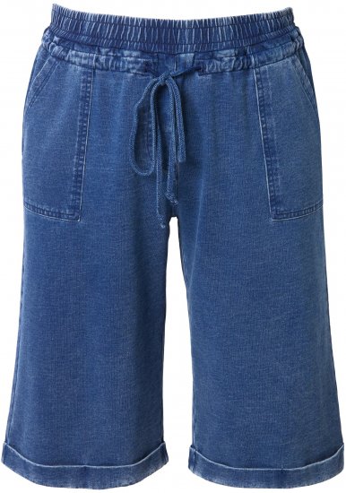 Ulla Popken Indigo Dyed Elastic Waist Jersey Shorts Blue - Τζιν & Παντελόνια για Γυναίκες σε Μεγάλες Μεγέθη – Plus Size - 