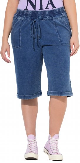 Ulla Popken Indigo Dyed Elastic Waist Jersey Shorts Blue - Τζιν & Παντελόνια για Γυναίκες σε Μεγάλες Μεγέθη – Plus Size - 