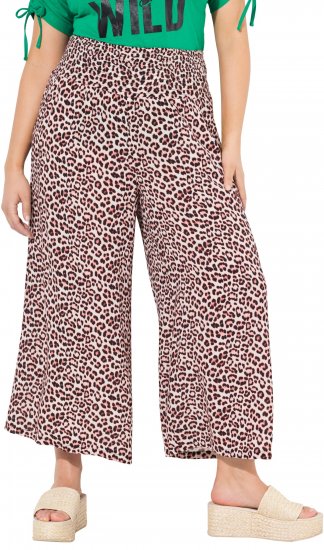 Ulla Popken Rose Wide Leg Elastic Waist Leopard Pattern Culottes White - Τζιν & Παντελόνια για Γυναίκες σε Μεγάλες Μεγέθη – Plus Size - 