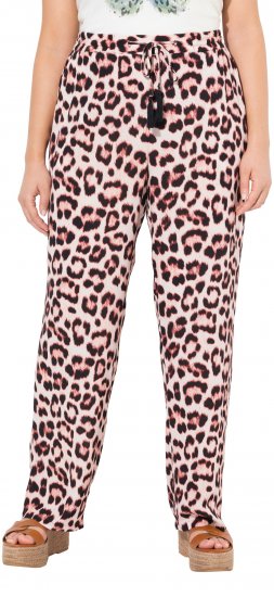 Ulla Popken Leopard Print Elastic Waist Pants White - Τζιν & Παντελόνια για Γυναίκες σε Μεγάλες Μεγέθη – Plus Size - 