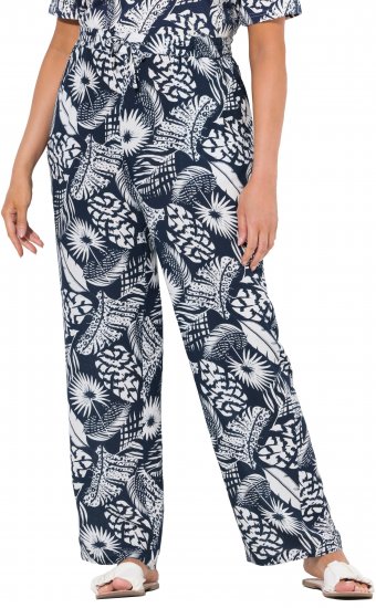 Ulla Popken Feather Print Elastic Waist Pants Blue - Τζιν & Παντελόνια για Γυναίκες σε Μεγάλες Μεγέθη – Plus Size - 