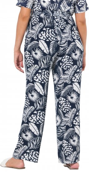 Ulla Popken Feather Print Elastic Waist Pants Blue - Τζιν & Παντελόνια για Γυναίκες σε Μεγάλες Μεγέθη – Plus Size - 