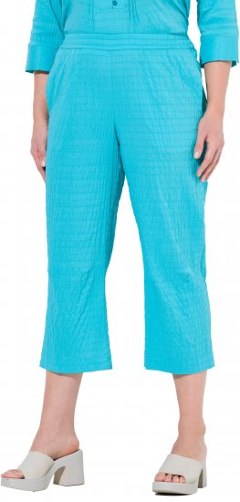 Ulla Popken Textured Elastic Waist Cropped Pants Deep Aqua - Τζιν & Παντελόνια για Γυναίκες σε Μεγάλες Μεγέθη – Plus Size - 