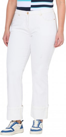 Ulla Popken Mary Wide Leg Turn Up Hem Comfy Waistband Jeans Snow White - Τζιν & Παντελόνια για Γυναίκες σε Μεγάλες Μεγέθη – Plus Size - 