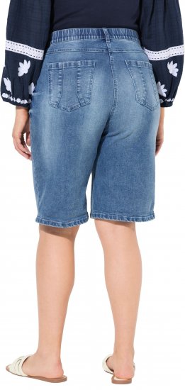 Ulla Popken Denim Wide Leg Elastic Waist Bermuda Shorts Blue Denim - Τζιν & Παντελόνια για Γυναίκες σε Μεγάλες Μεγέθη – Plus Size - 