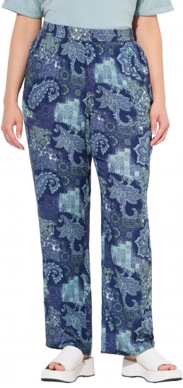 Ulla Popken Patchwork Paisley Elastic Waist Pants Blue - Τζιν & Παντελόνια για Γυναίκες σε Μεγάλες Μεγέθη – Plus Size - 