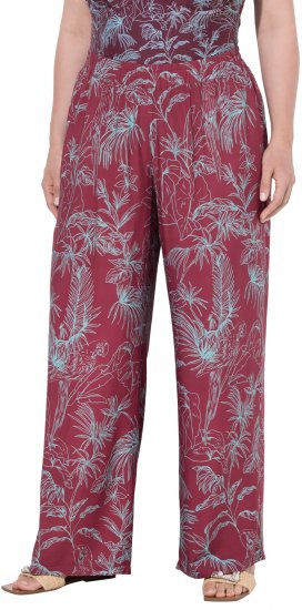 Ulla Popken Wide Leg Elastic Waist Jungle Print Palazzo Pants Brown - Τζιν & Παντελόνια για Γυναίκες σε Μεγάλες Μεγέθη – Plus Size - 