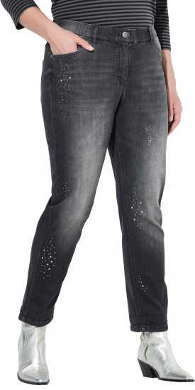 Ulla Popken Rivet Detail Stretch Fit Boyfriend Jeans Black - Τζιν & Παντελόνια για Γυναίκες σε Μεγάλες Μεγέθη – Plus Size - 