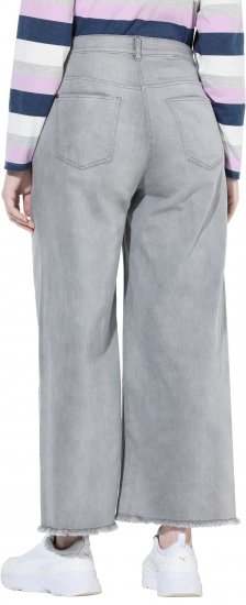 Ulla Popken Embroidered Wide Leg Fringed Hem Jeans Grey - Τζιν & Παντελόνια για Γυναίκες σε Μεγάλες Μεγέθη – Plus Size - 