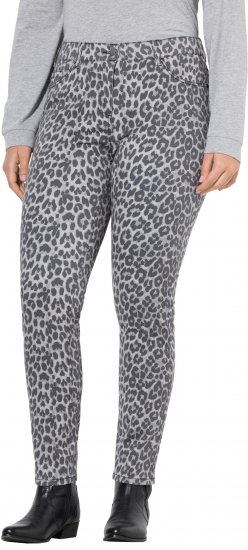Ulla Popken Slim Leg Leopard Print Stretch Fit Jeans Bright Grey - Τζιν & Παντελόνια για Γυναίκες σε Μεγάλες Μεγέθη – Plus Size - 