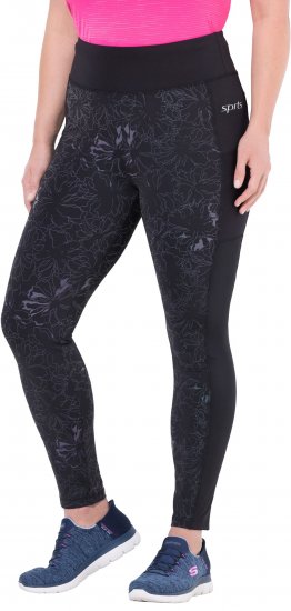 Ulla Popken Quick Drying Flower Print Leggings Black - Τζιν & Παντελόνια για Γυναίκες σε Μεγάλες Μεγέθη – Plus Size - 