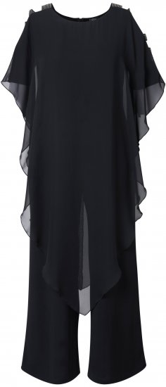 Ulla Popken Layered Chiffon Wrap Jumpsuit Grey - Τζιν & Παντελόνια για Γυναίκες σε Μεγάλες Μεγέθη – Plus Size - 