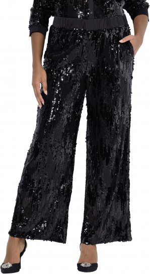 Ulla Popken Sequined Elastic Waist Pants Black - Τζιν & Παντελόνια για Γυναίκες σε Μεγάλες Μεγέθη – Plus Size - 