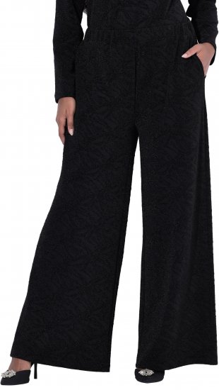 Ulla Popken Wide Leg Elastic Waist Glitter Pants Black - Τζιν & Παντελόνια για Γυναίκες σε Μεγάλες Μεγέθη – Plus Size - 