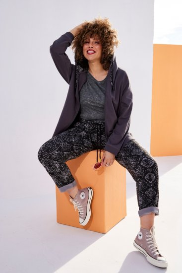 Ulla Popken Snake Print Elastic Waist Joggers Black - Τζιν & Παντελόνια για Γυναίκες σε Μεγάλες Μεγέθη – Plus Size - 