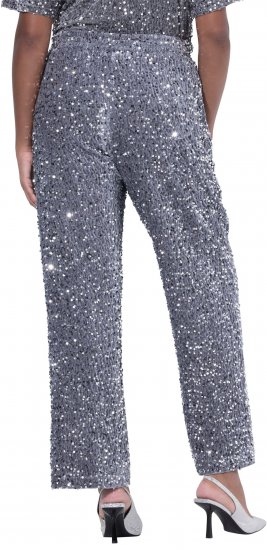 Ulla Popken Sequined Velvet Comfort Waist Pants Grey - Τζιν & Παντελόνια για Γυναίκες σε Μεγάλες Μεγέθη – Plus Size - 
