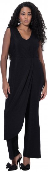 Ulla Popken Draped Sleeveless Glitter Jumpsuit Navy - Τζιν & Παντελόνια για Γυναίκες σε Μεγάλες Μεγέθη – Plus Size - 