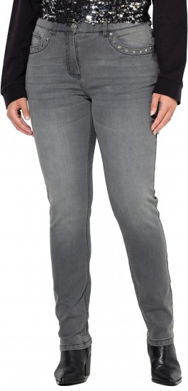 Ulla Popken Rivet Studded Stretch Fit Jeans Grey Denim - Τζιν & Παντελόνια για Γυναίκες σε Μεγάλες Μεγέθη – Plus Size - 