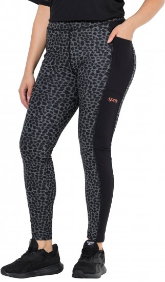 Ulla Popken Quick Drying Leopard Print Sport Leggings Black - Τζιν & Παντελόνια για Γυναίκες σε Μεγάλες Μεγέθη – Plus Size - 