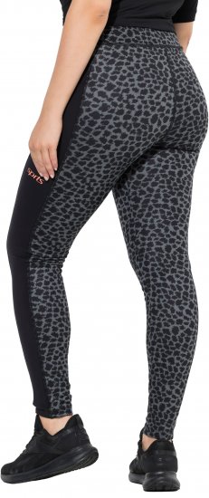 Ulla Popken Quick Drying Leopard Print Sport Leggings Black - Τζιν & Παντελόνια για Γυναίκες σε Μεγάλες Μεγέθη – Plus Size - 